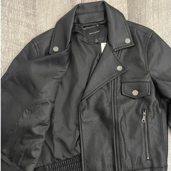 Banana Republic Faux Leather Moto Jacket Black Women's - Picture 3 of 9